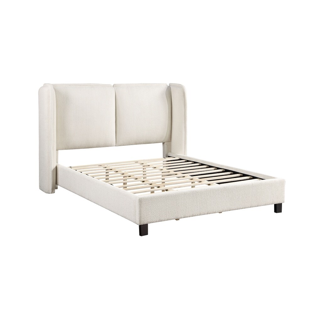 Janna Modern Boucle Fabric Queen size Platform Bed with Wingback Headboard by Furniture of America