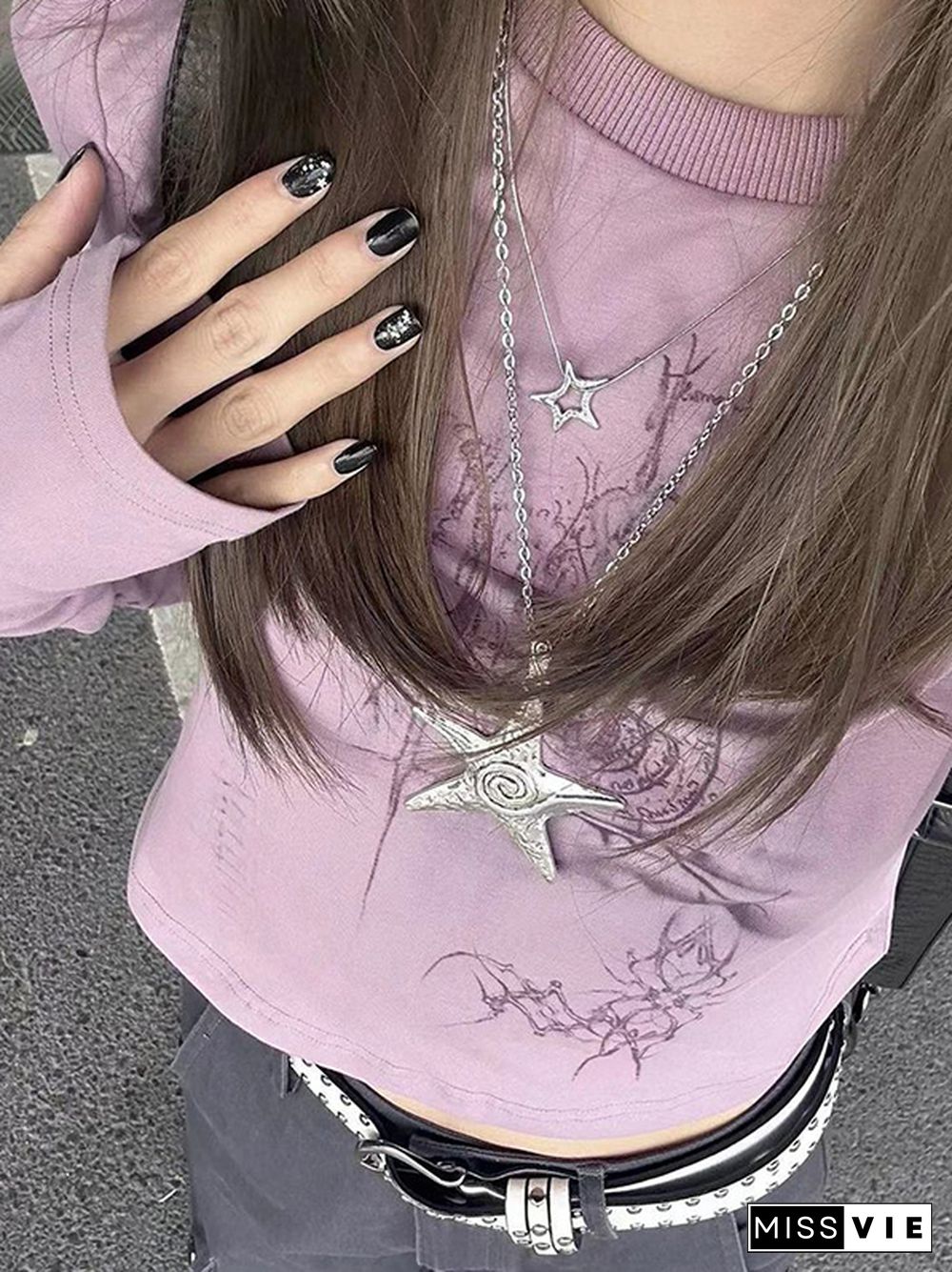 Grunge Graphic Print Long Sleeve Tee