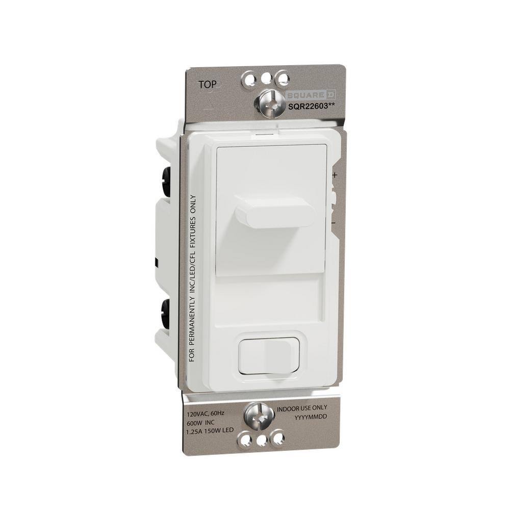 Square D X Series 15 Amp 600-Watt Single-Pole3-Way Slider Dimmer Light Switch Back Wire Clamps Matte White SQR22603WH