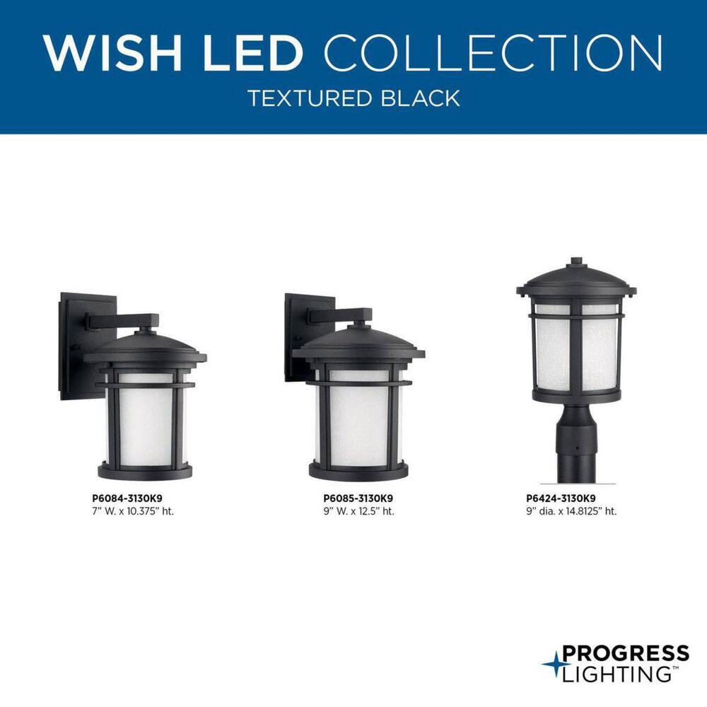 Progress Lighting Wish LED Collection 1-Light Textured Black Etched White Linen Glass Craftsman Outdoor Post Lantern Light P6424-3130K9