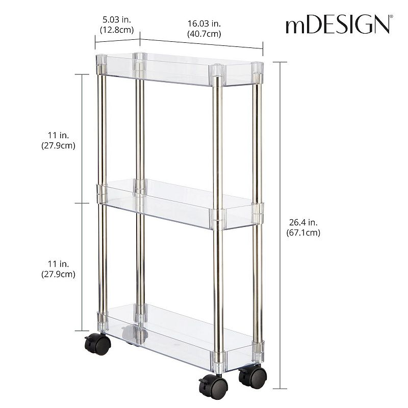 mDesign Slim 3-Tier Portable Household Rolling Cart with Wheels