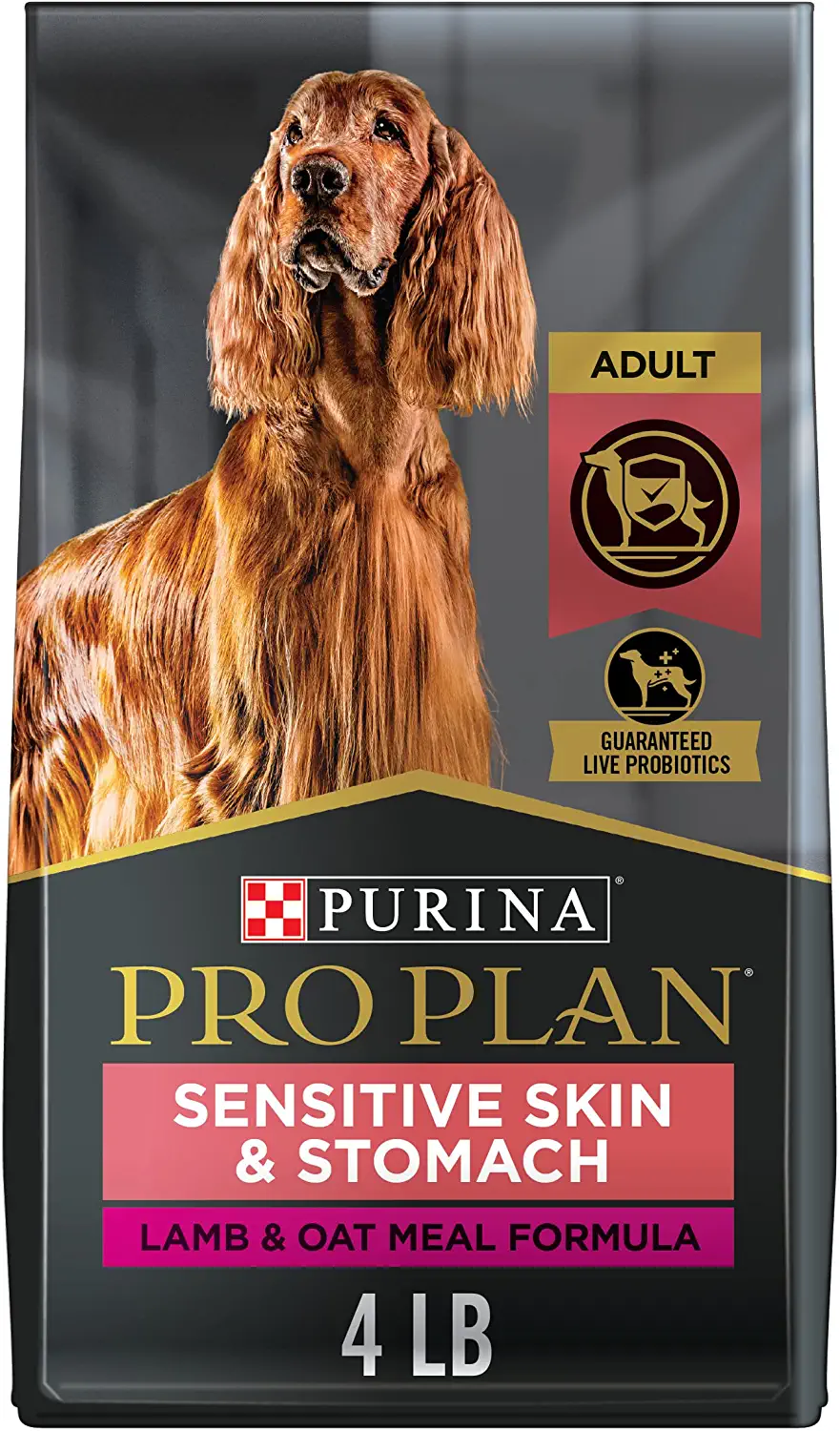 Purina Pro Plan Sensitive Skin and Sensitive Stomach Dog Food With Probiotics for Dogs， Lamb and Oat Meal Formula - 4 lb. Bag