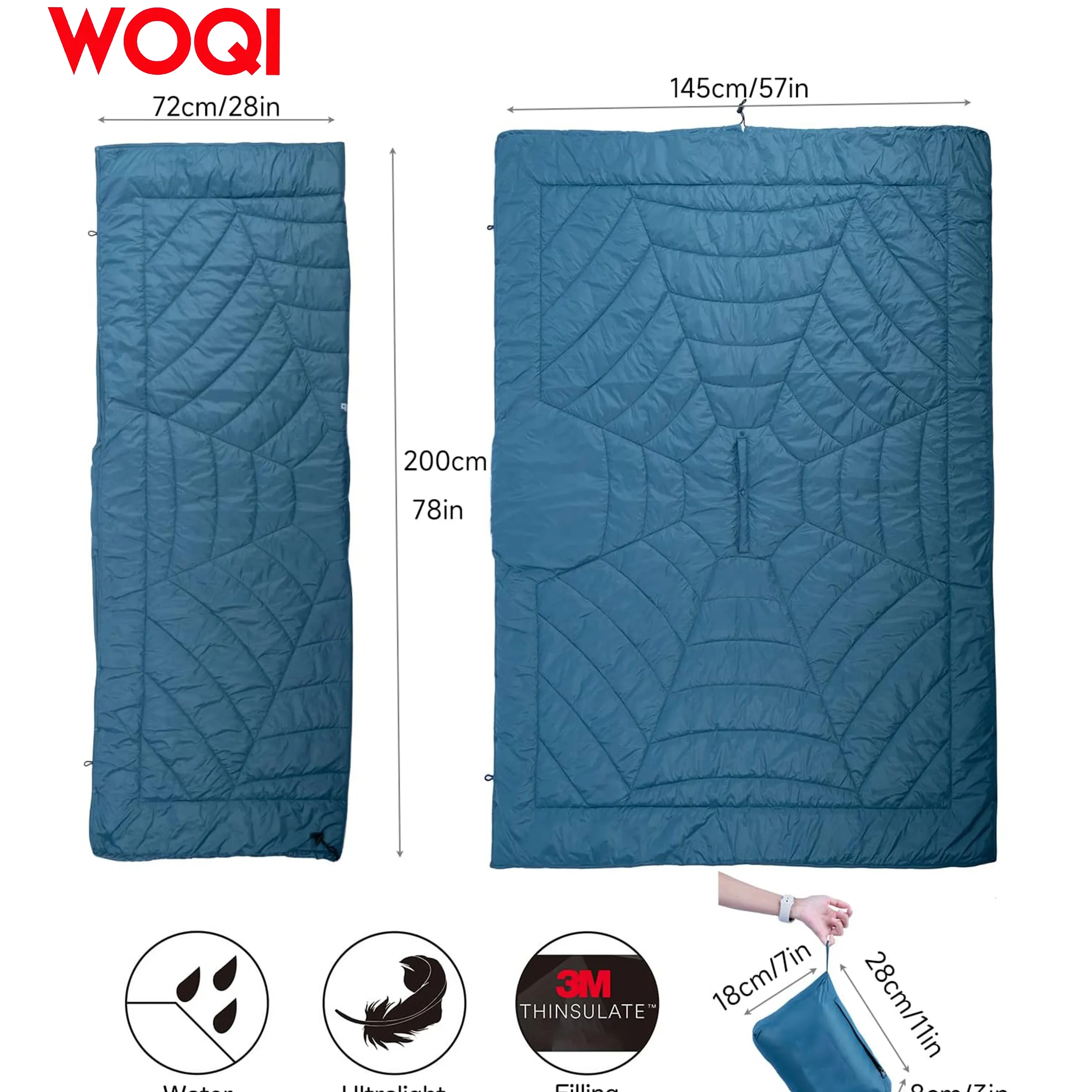 WOQI hooded insulated camping blanket  wearable cape and poncho  ultra lightweight and compact