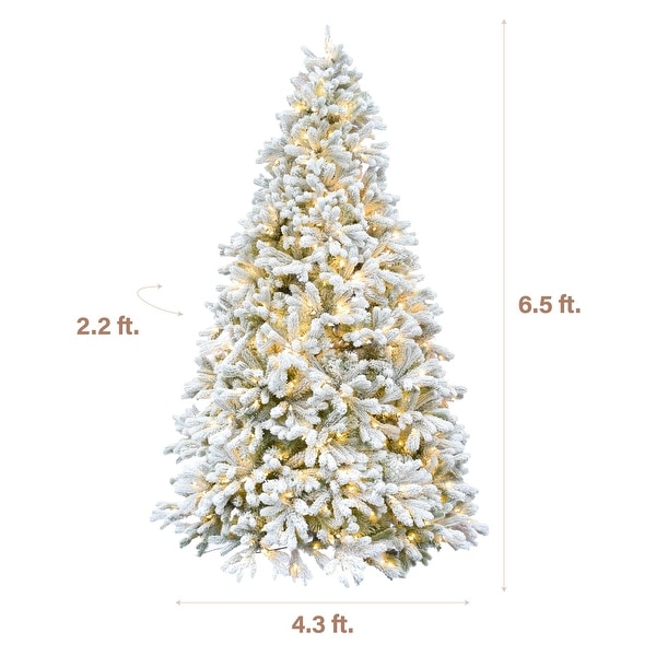 Fraser Hill Farm 6.5ft. Green Christmas Half Tree with Flock and Warm White LED Lighting