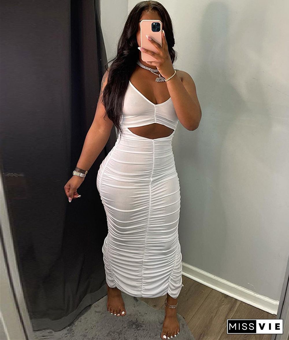 Ruched Halter Backless Cut Out Bodycon Sexy Dress