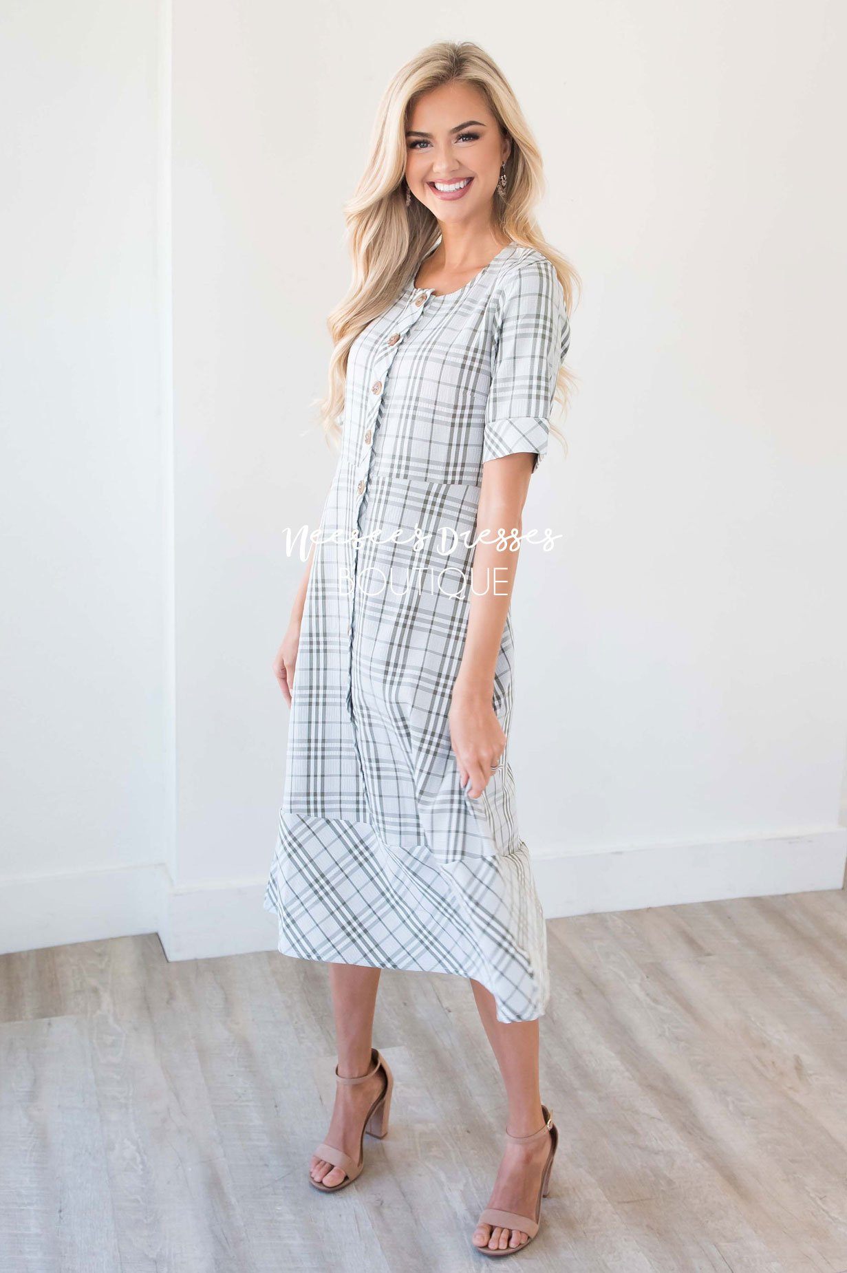 The Chateau Plaid Button Front Dress