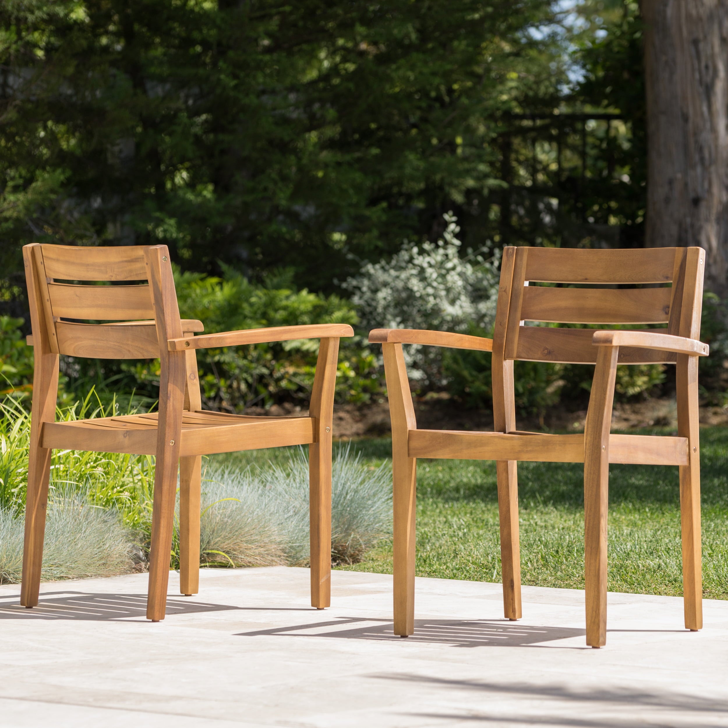 Stella Outdoor Acacia Wood Dining Chairs, Set of 2, Teak Finish)