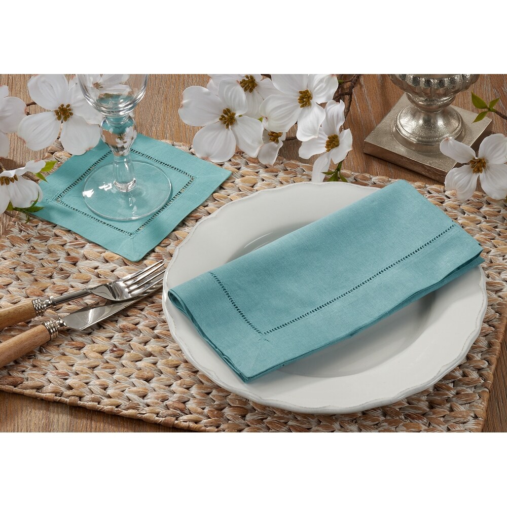 Hemstitched Linen Blend Cocktail Napkins (Set of 12)