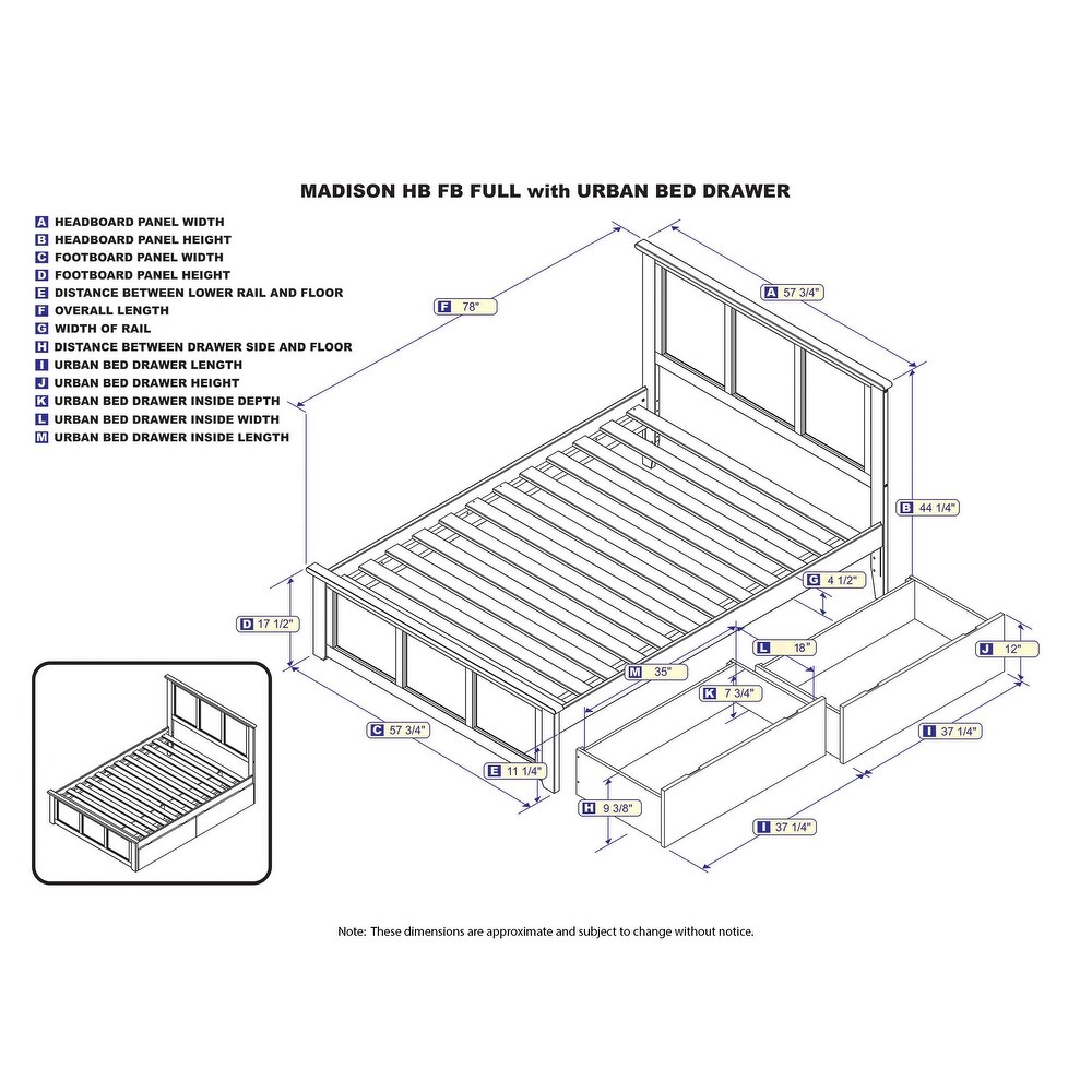 Madison Full Platform Bed with 2 Storage Drawers in Gray