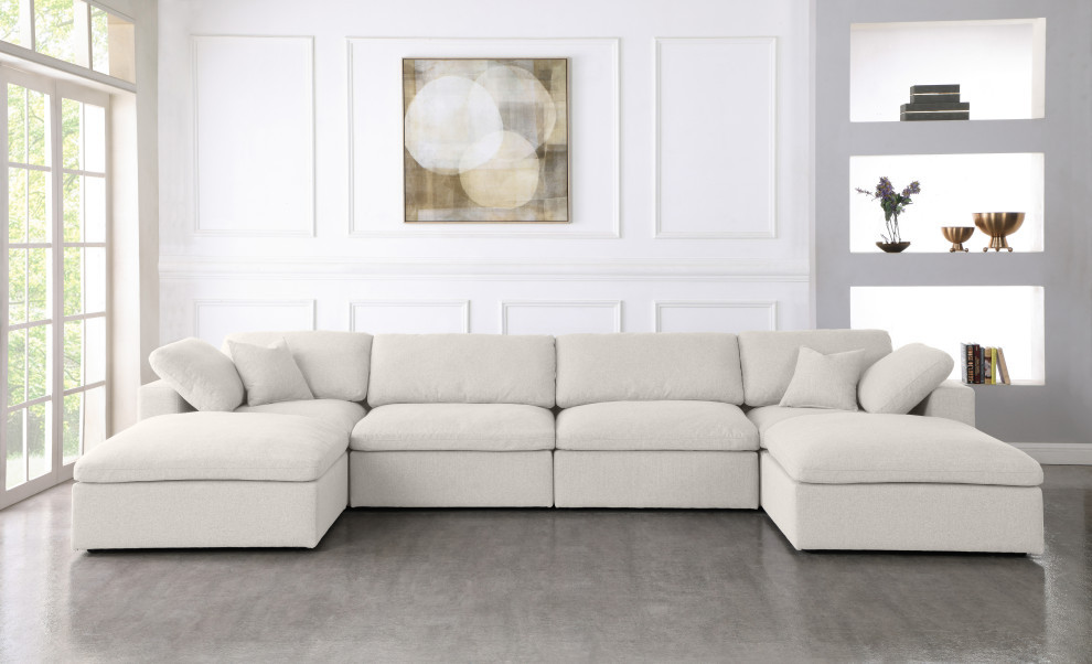 Serene Linen Textured Fabric Deluxe Comfort U Shaped Modular Sesctional   Transitional   Sectional Sofas   by Meridian Furniture  Houzz