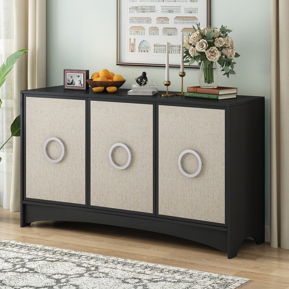 Curved Design Storage Cabinet Sideboard with Three Linen Doors