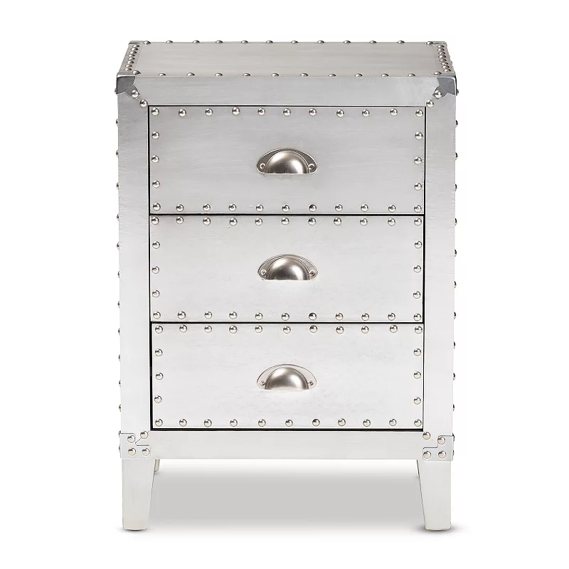 Baxton Studio Claude Silver 3-Drawer Nightstand