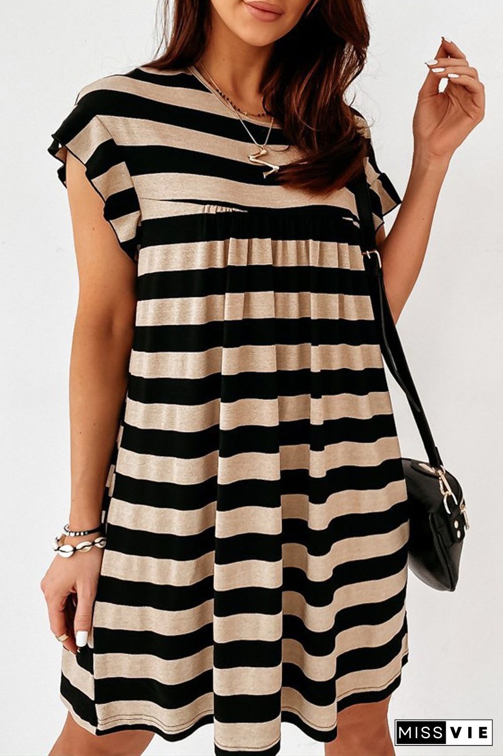 Stripe Print Short Sleeve Casual Dress