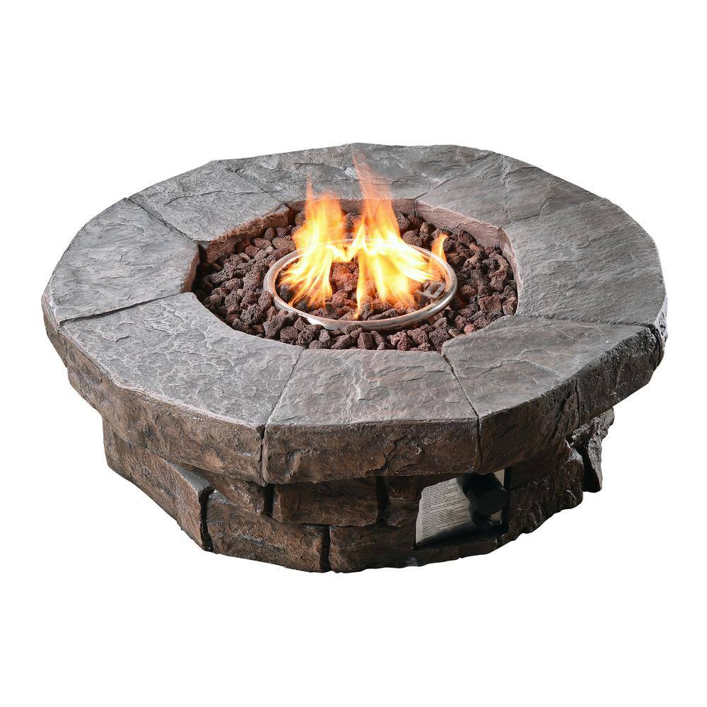 Teamson Home 37.01 in. x 37.01 in. Round Stone Look Outdoor Propane Gas Fire Pit HF11802AA