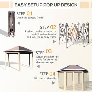 Outsunny 13 ft. x 11 ft. Pop Up Beige Gazebo Double Roof Canopy Tent with Zippered Mesh Sidewalls 84C-299BG