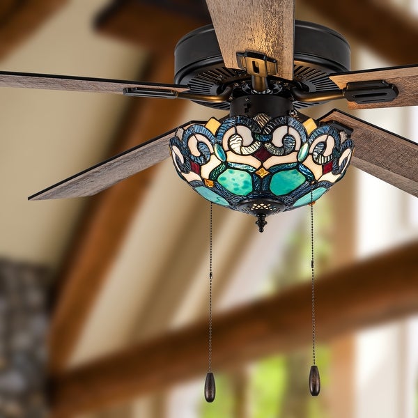 Astrid River of Goods Multicolored Oil-Rubbed Bronze and Stained Glass 3-Light 52-Inch Ceiling Fan - 52