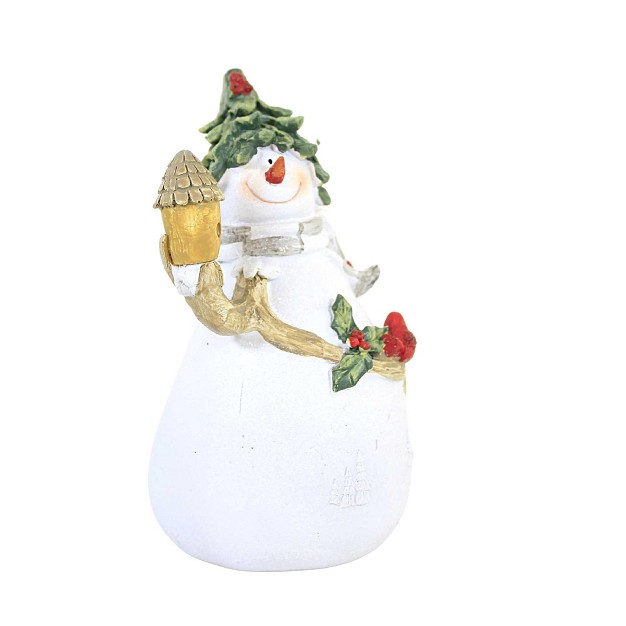 Christmas Snowman W Cardinal Figurine One Snowman Figurine 5 75 Inches Holly Hat Red Bird Polyresin White