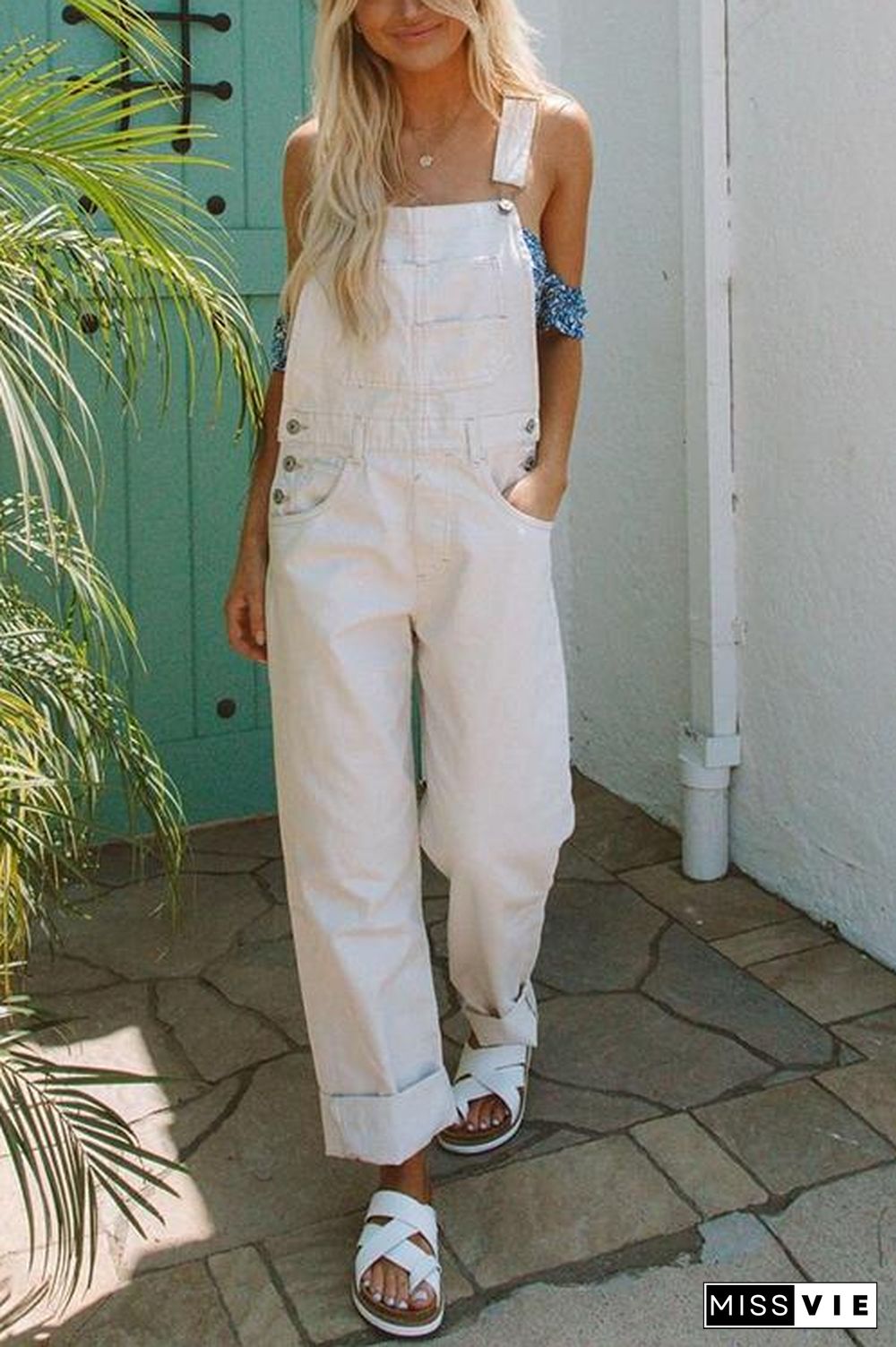 Solid Pockets Denim Overall