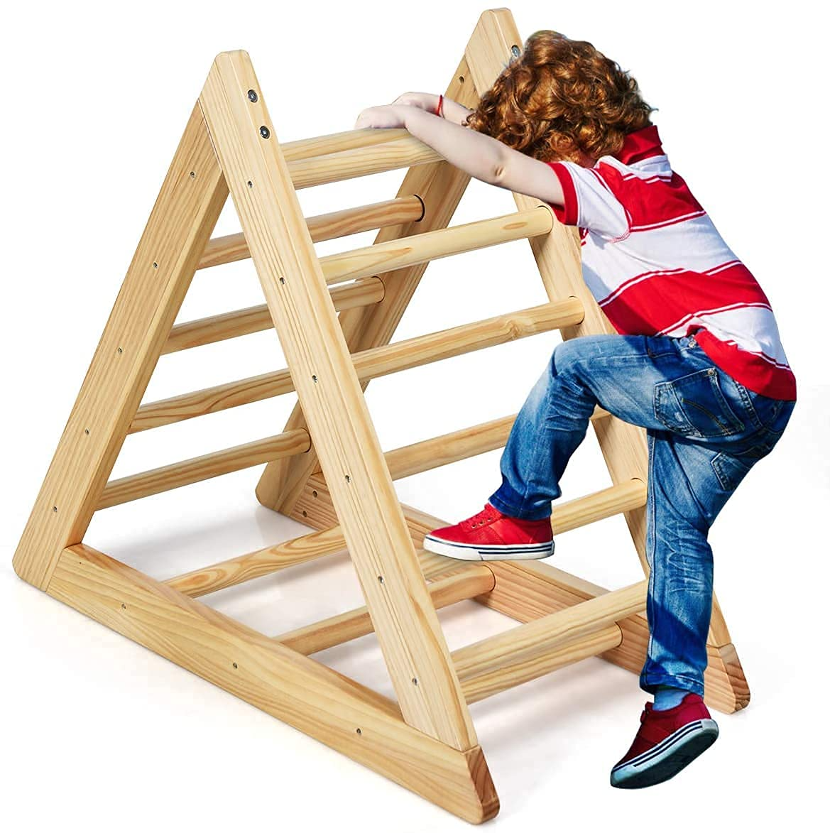 Costzon Kids Climbing Triangle Ladder, Wooden Triangle Climber with Climbing Ladder for Toddlers