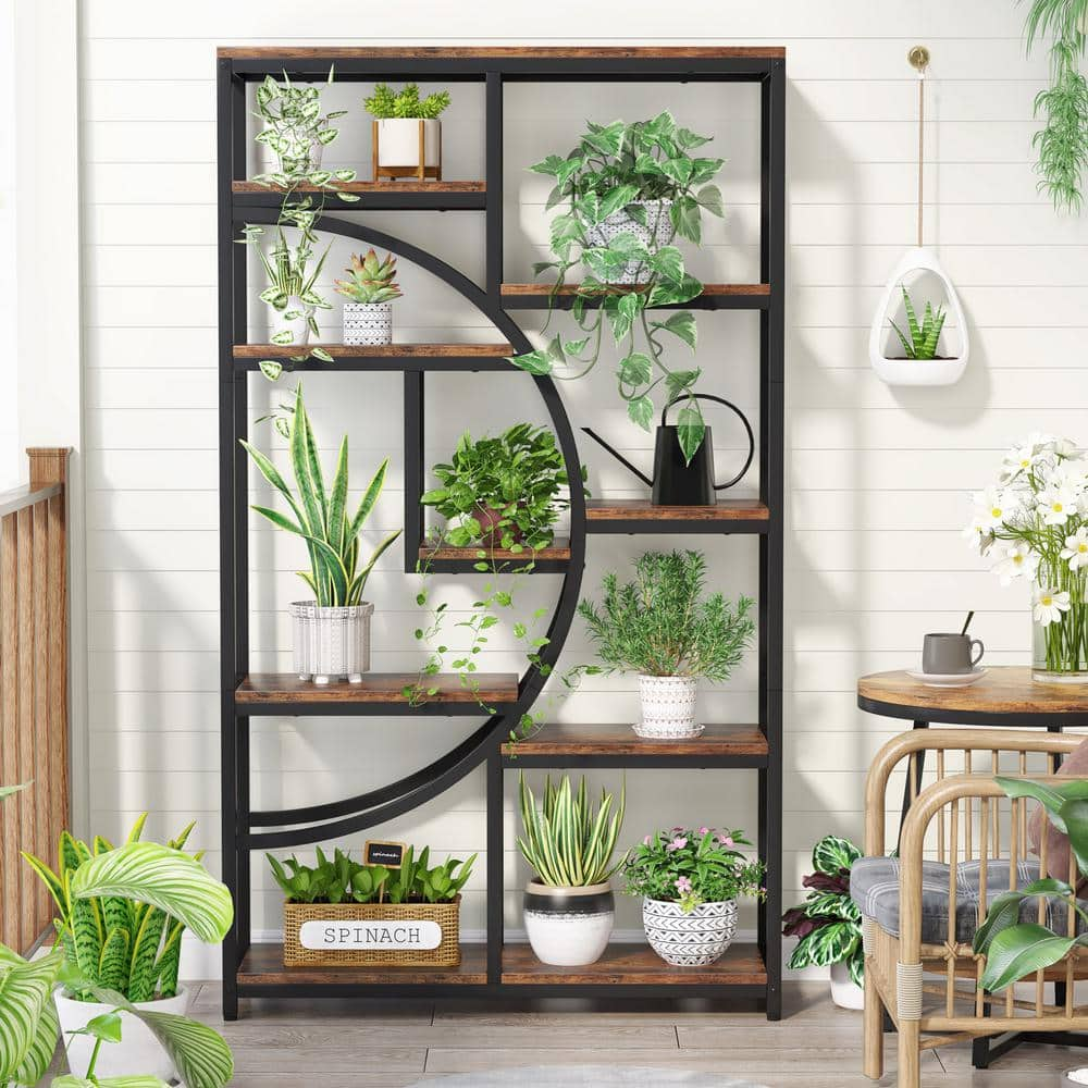 Tribesigns Earlimart 68.89 in. Rustic Brown Engineered Wood 8-Shelf Etagere Bookcase Bookshelf with Open Storage Shelves TJHD-QP-0623