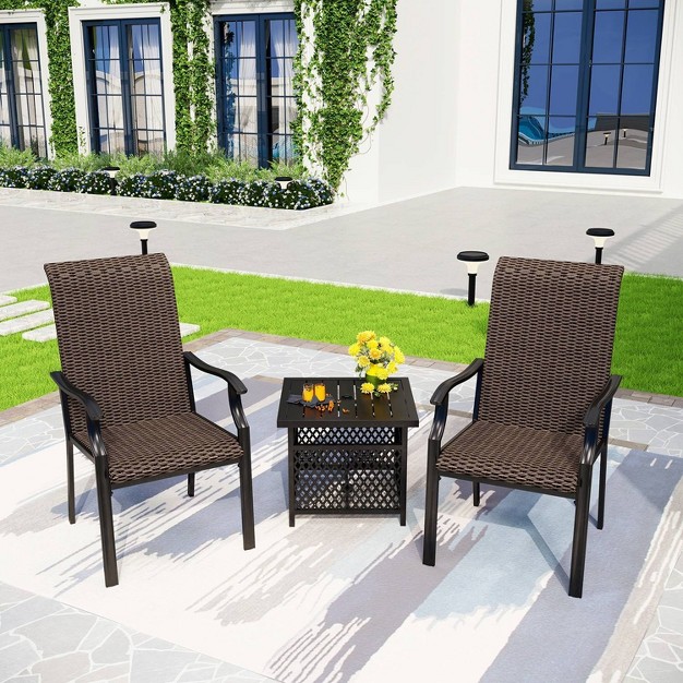 3pc Patio Conversation Set With Wicker Rattan Chairs amp Square Coffee Table With Umbrella Hole Captiva Designs