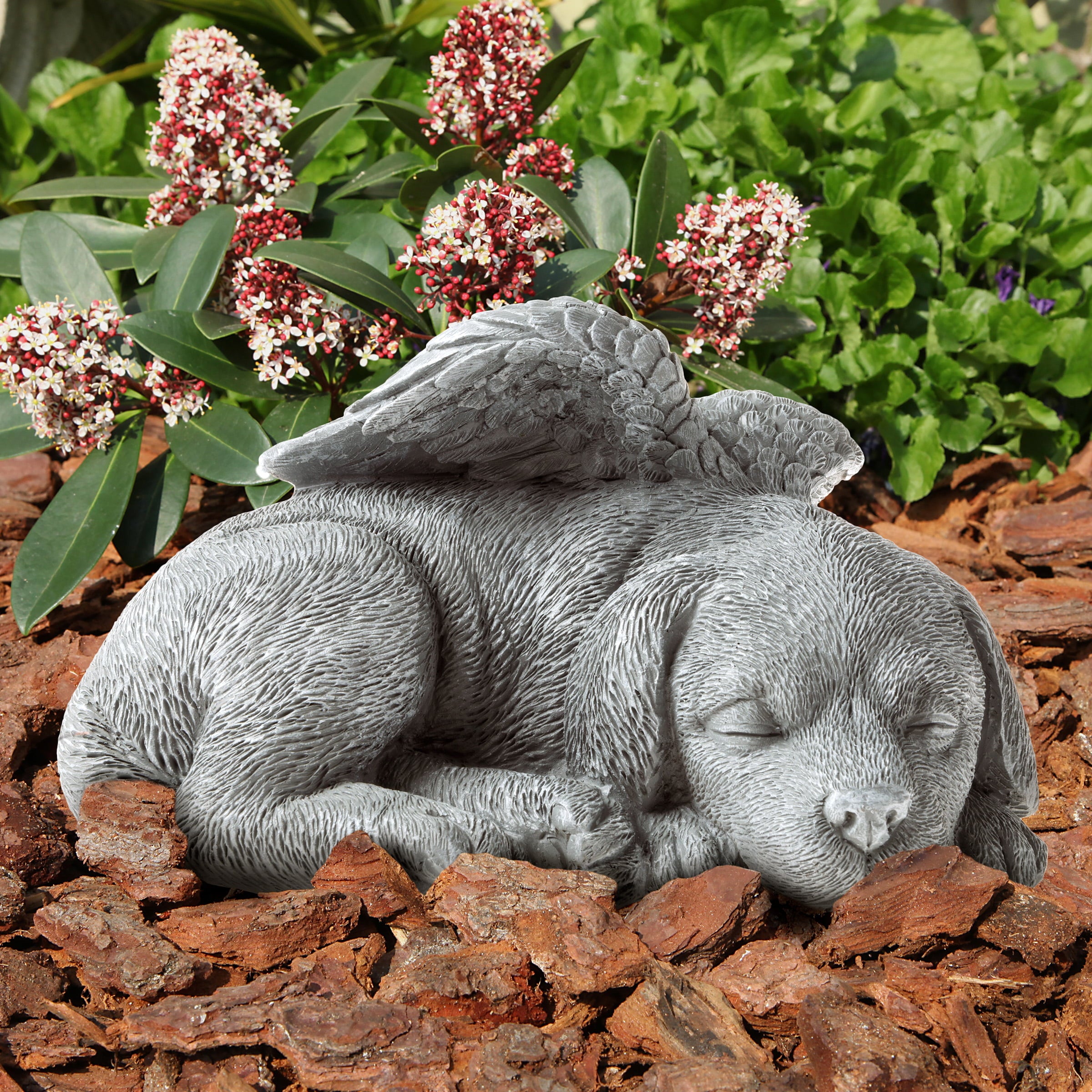 Pure Garden, Sleeping Angel Dog Pet Memorial Statue, Resin, Faux Stone Finish