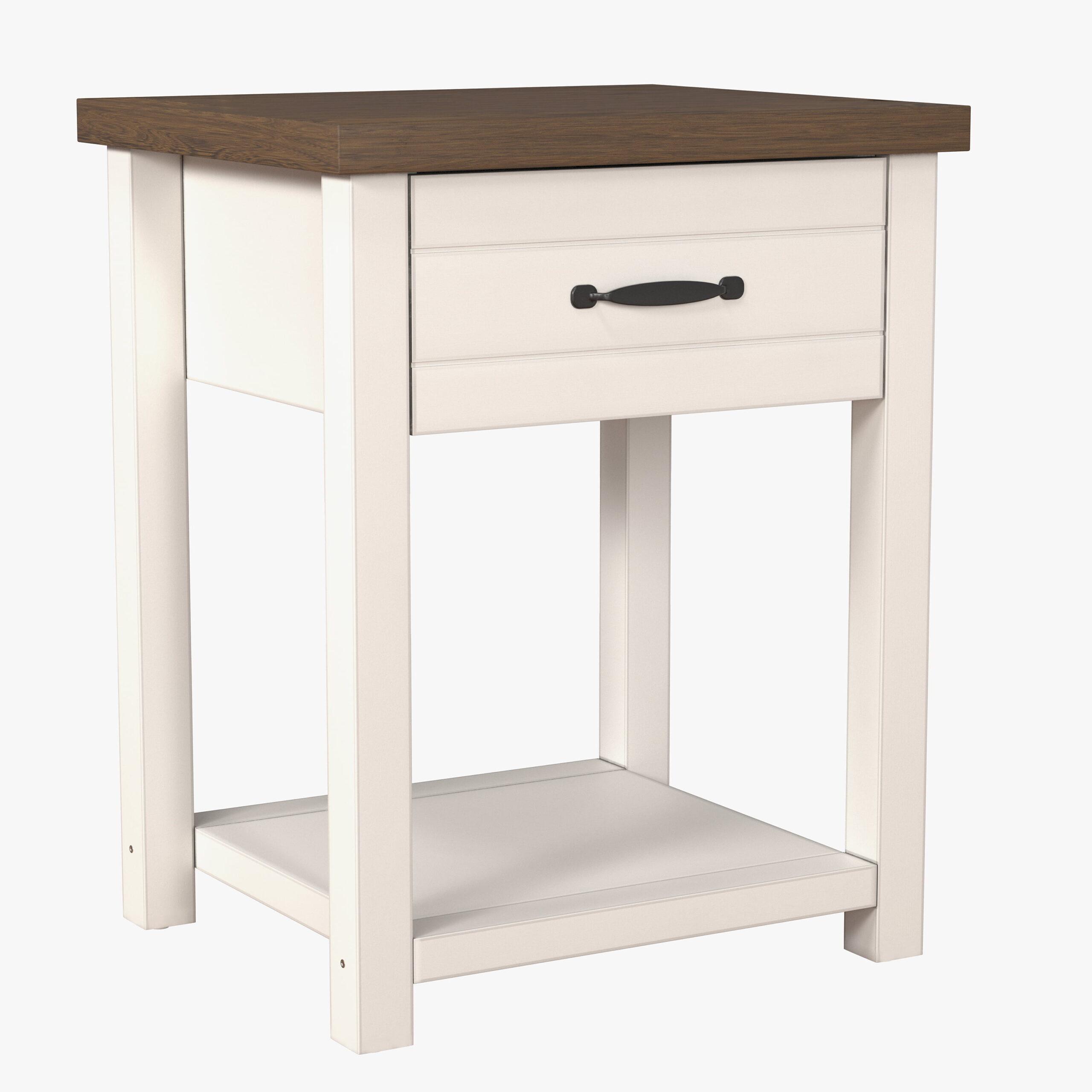 Lancaster Farmhouse Oak Top 1 Drawer Nightstand， Set of 2， Ivory