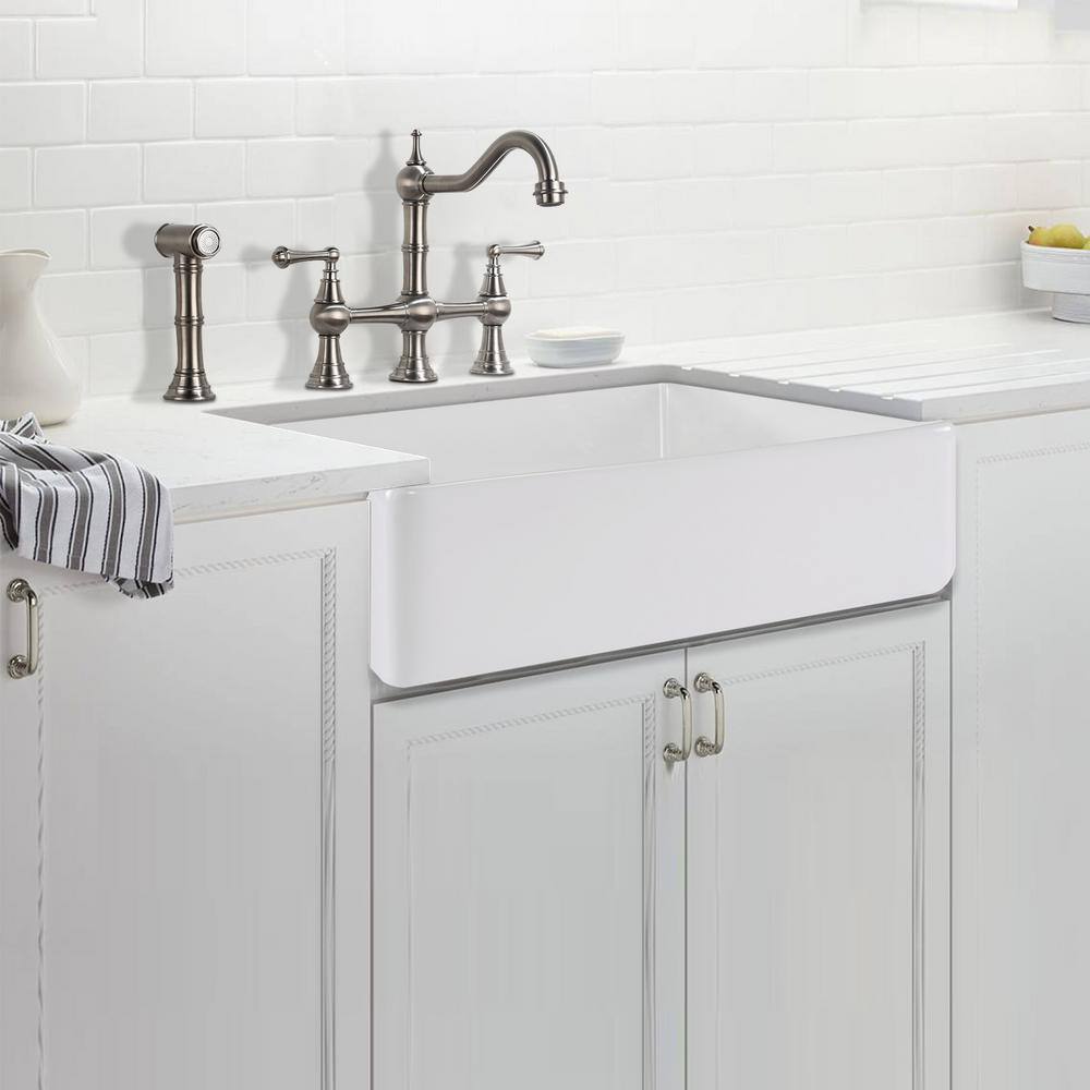 Interbath White Fireclay 33 in. Single Bowl Farmhouse Apron Kitchen Sink ITBDL332010