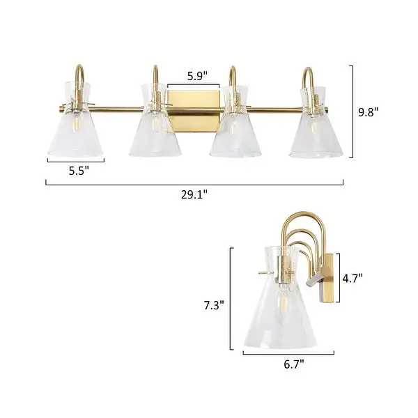 Liniya 4-light Modern Large Size 29'' Bathroom Vanity Light Brass Gold with Horn Seeded Glass