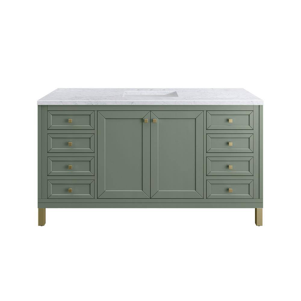 James Martin Vanities Chicago 60.0 in. W x 23.5 in. D x 34 in. H Bathroom Vanity in Smokey Celadon with Carrara Marble Marble Top 305-V60S-SC-3CAR