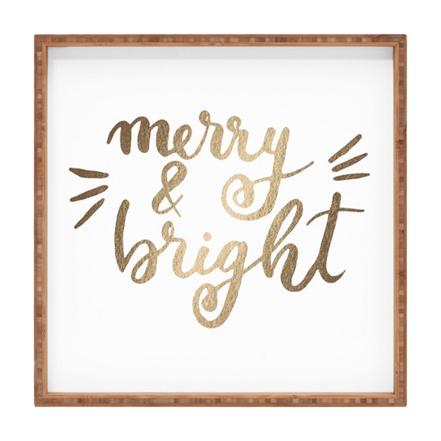 Angela Minca Merry And Bright Gold Square Bamboo Tray Deny Designs