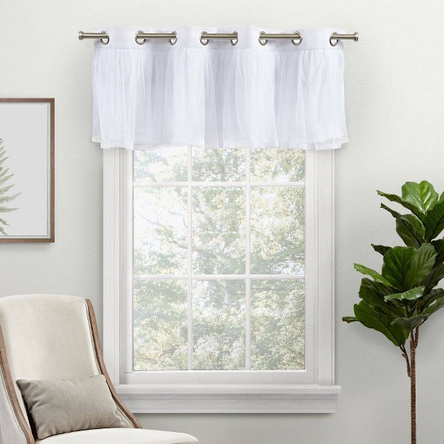 Catarina Layered Window Valance Room Darkening Blackout And Sheer Grommet Top White Exclusive Home