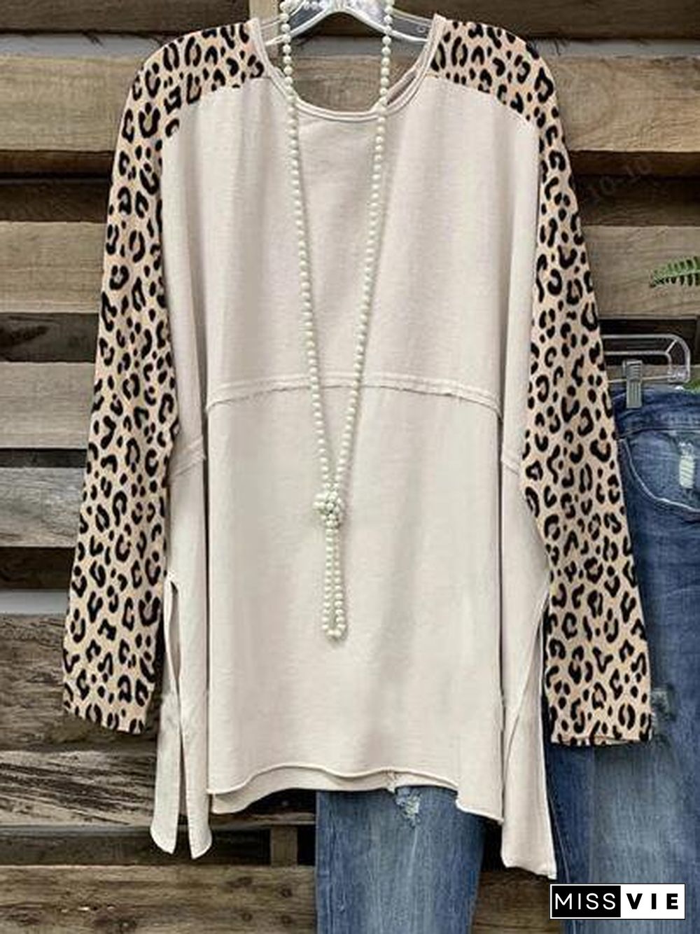 Apricot Printed Casual Long Sleeve T-shirt