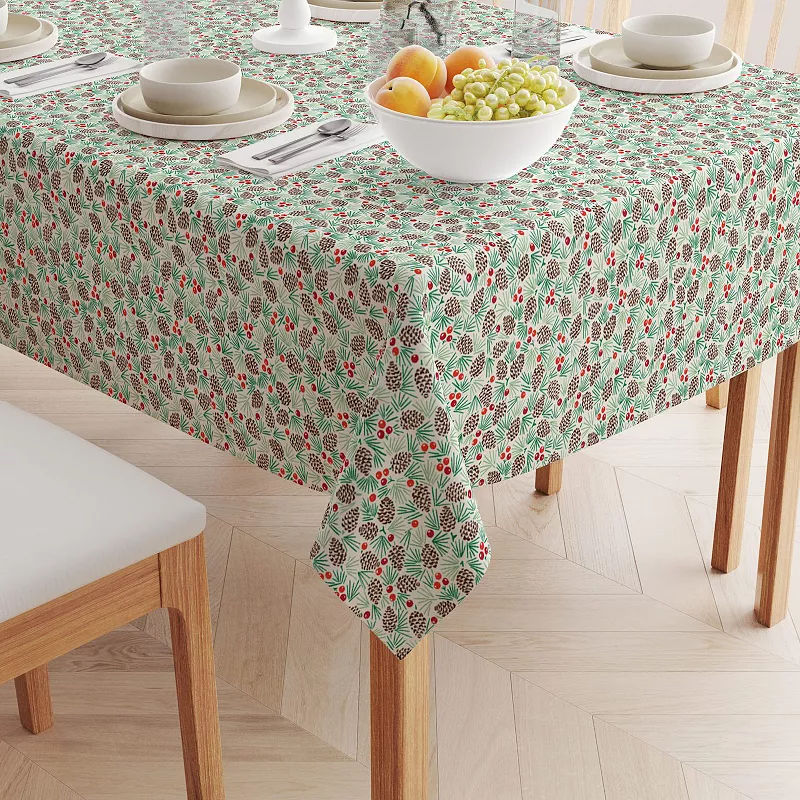 Rectangular Tablecloth， 100% Polyester， 60x104， Holiday Foliage and Berries