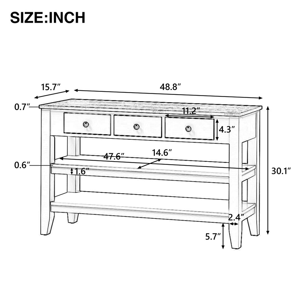 Modern Console Table Sofa Table with 3 Drawers and 2 Shelves  Entryway Table Narrow Sofa Table for Living Room Couch  Blue