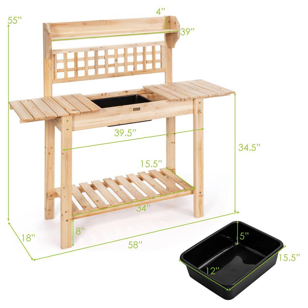 Costway Garden Potting Bench Workstation Table with Sliding Tabletop Sink Shelves J9D3Z5