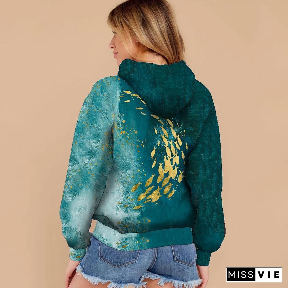 Schooling Fish Printed Hoodie