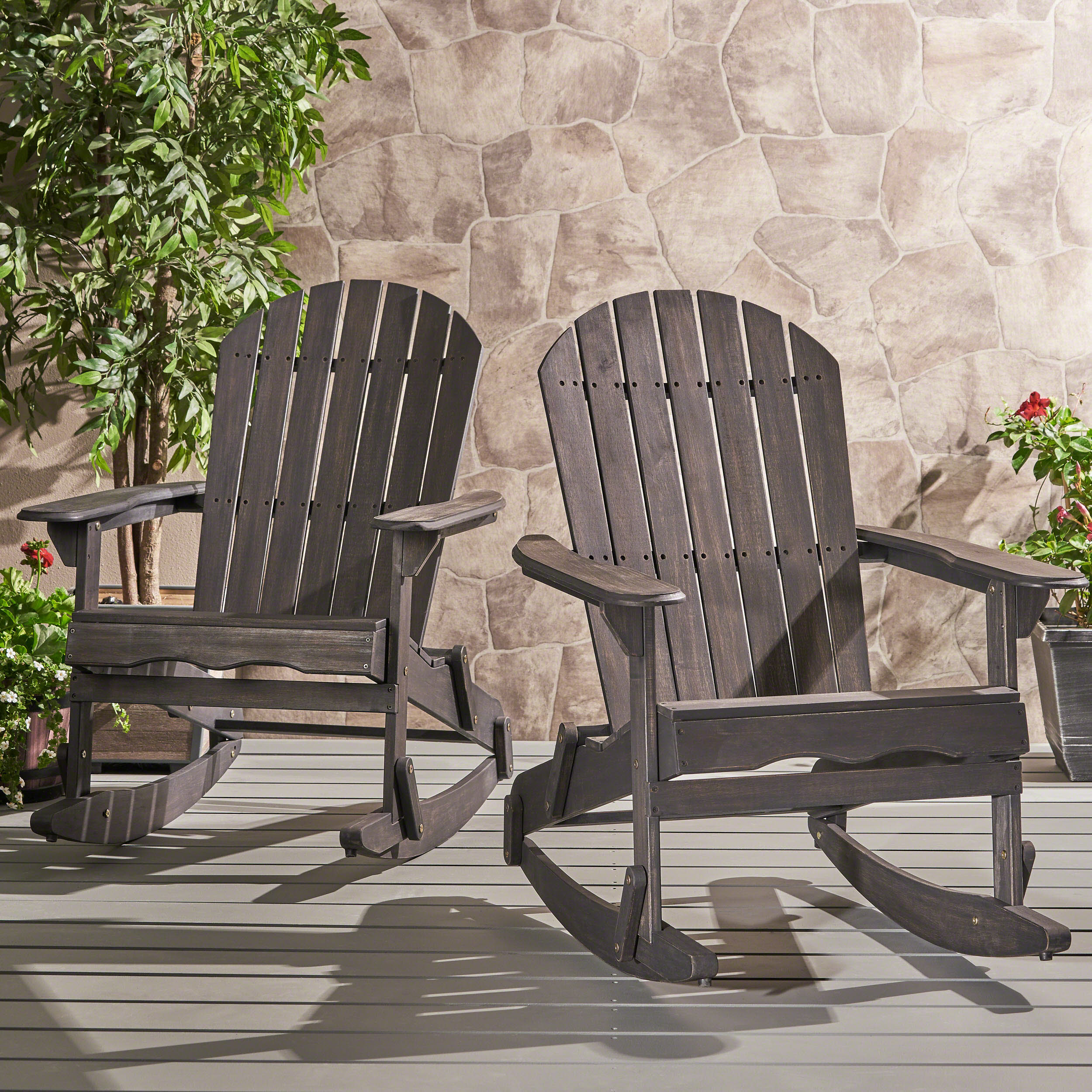 Vivian Outdoor Acacia Wood Adirondack Rocking Chair