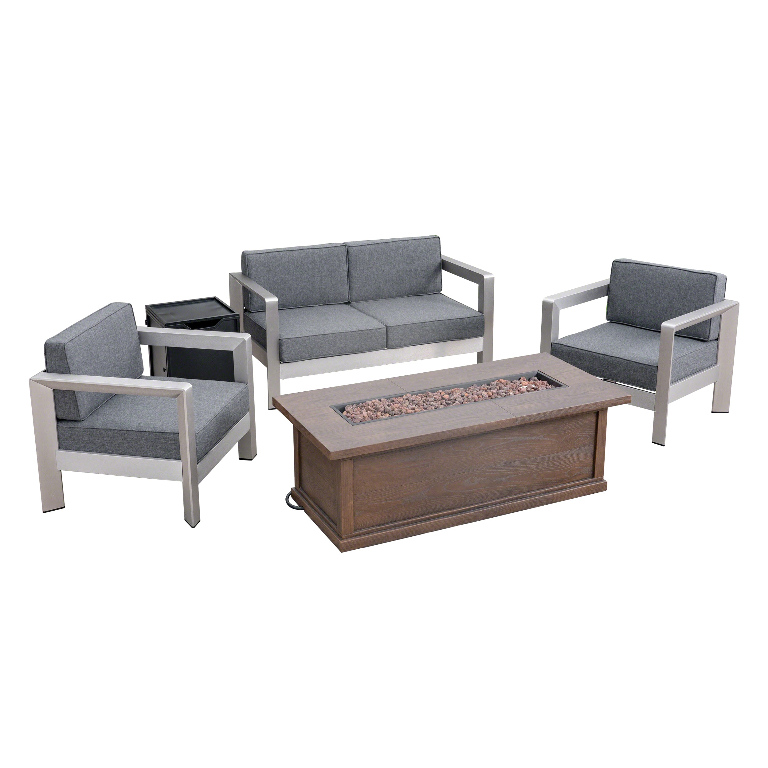 Kenny Outdoor 4-Seater Aluminum Chat Set with Fire Pit and Tank Holder