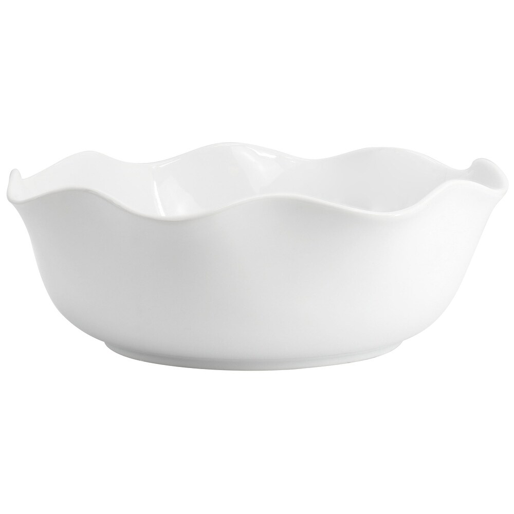 Our Table Simply White 10 Inch 90 Ounce Porcelain Wavy Serving Bowl in White