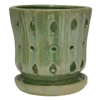 Trendspot 5 in. Reactive Green Ceramic Orchid Planter CR11190S-050C