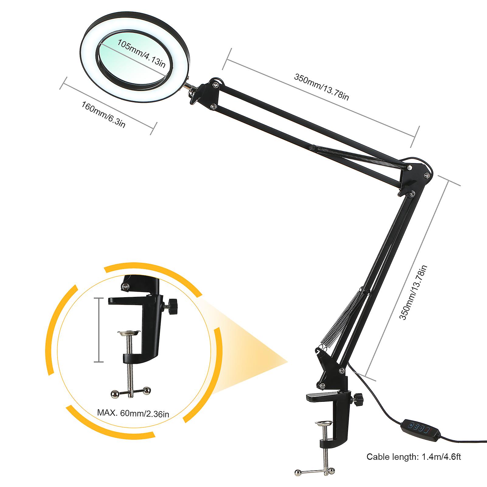 Tomshine Flexible Clamp-on Table Lamp With 8x Magnifier Swing Arm Dimmable Leds Desk Light 3 Color Modes and 10 Brightness Levels Reading Working Studyi