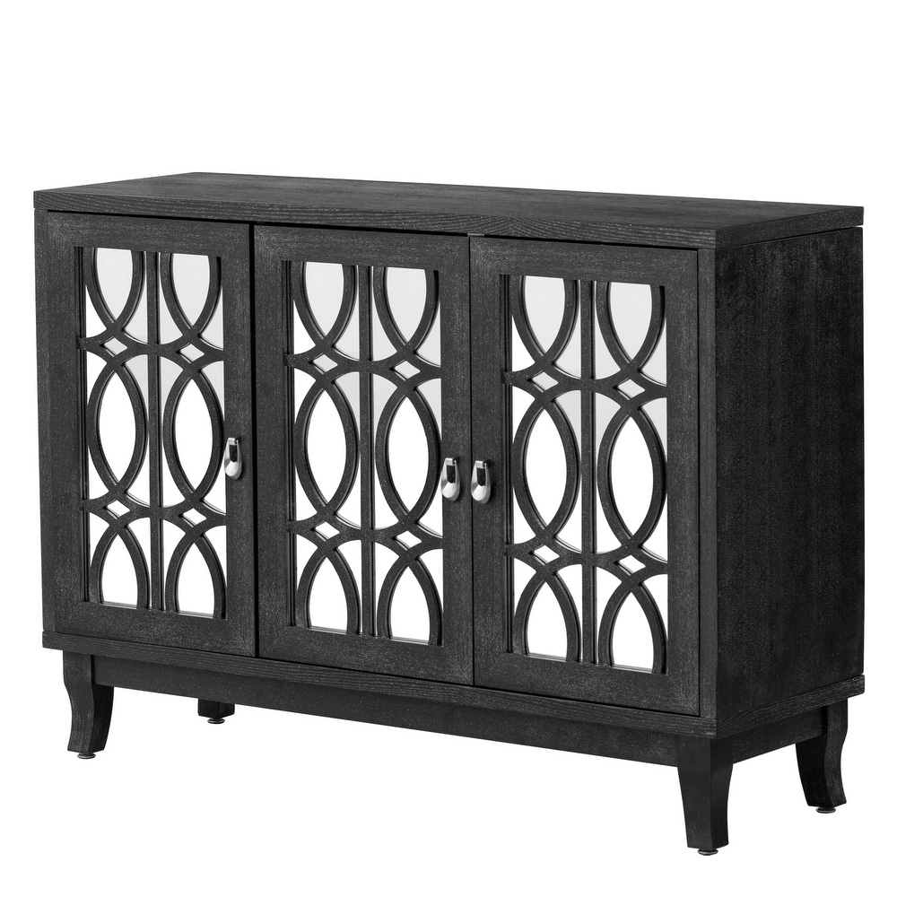 3 Door Sideboard with Glass Doors and Silver Handle