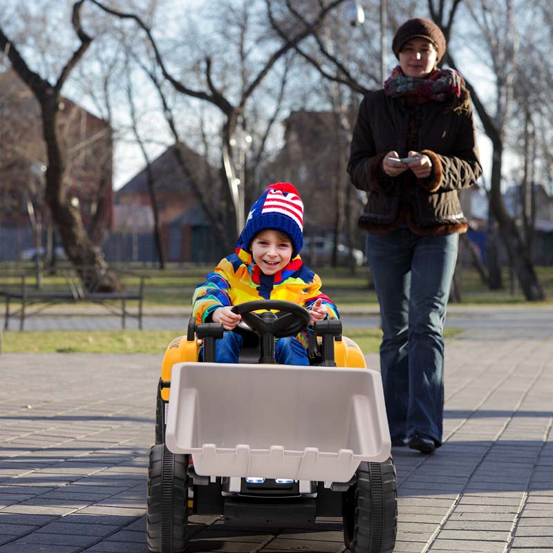 12V Kids Ride On Excavator Digger with Digging Bucket, Battery Powered Electric Tractor RC Construction Vehicle