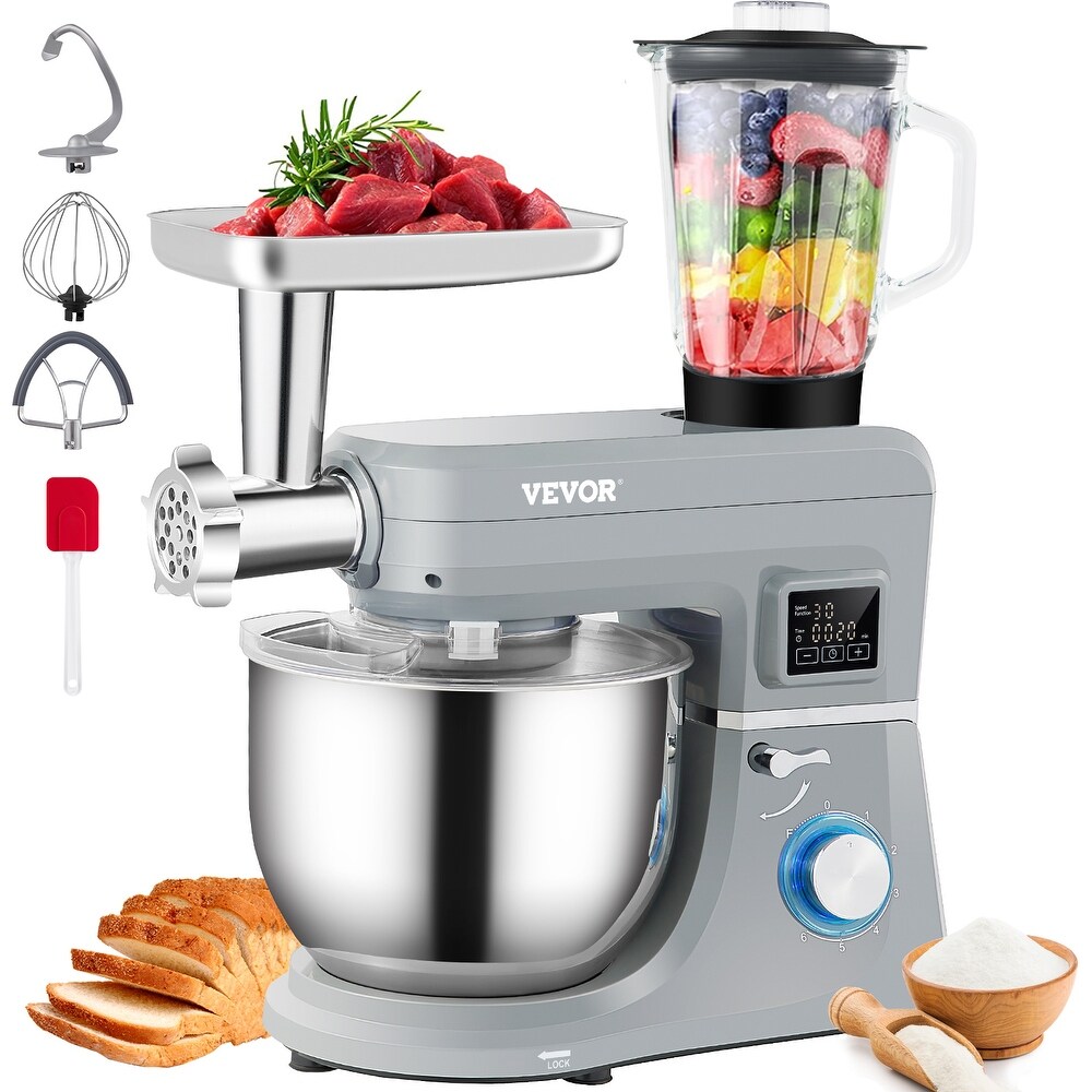 VEVOR Stand Mixer 7.4Qt LCD Screen Timing 6 Speed Dough Mixer w/ Grinder Juicer   7.4 Qt / 7 L