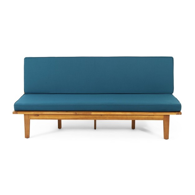 Jill Outdoor Acacia Wood Convertible Daybed With Cushions Teak dark Teal Christopher Knight Home