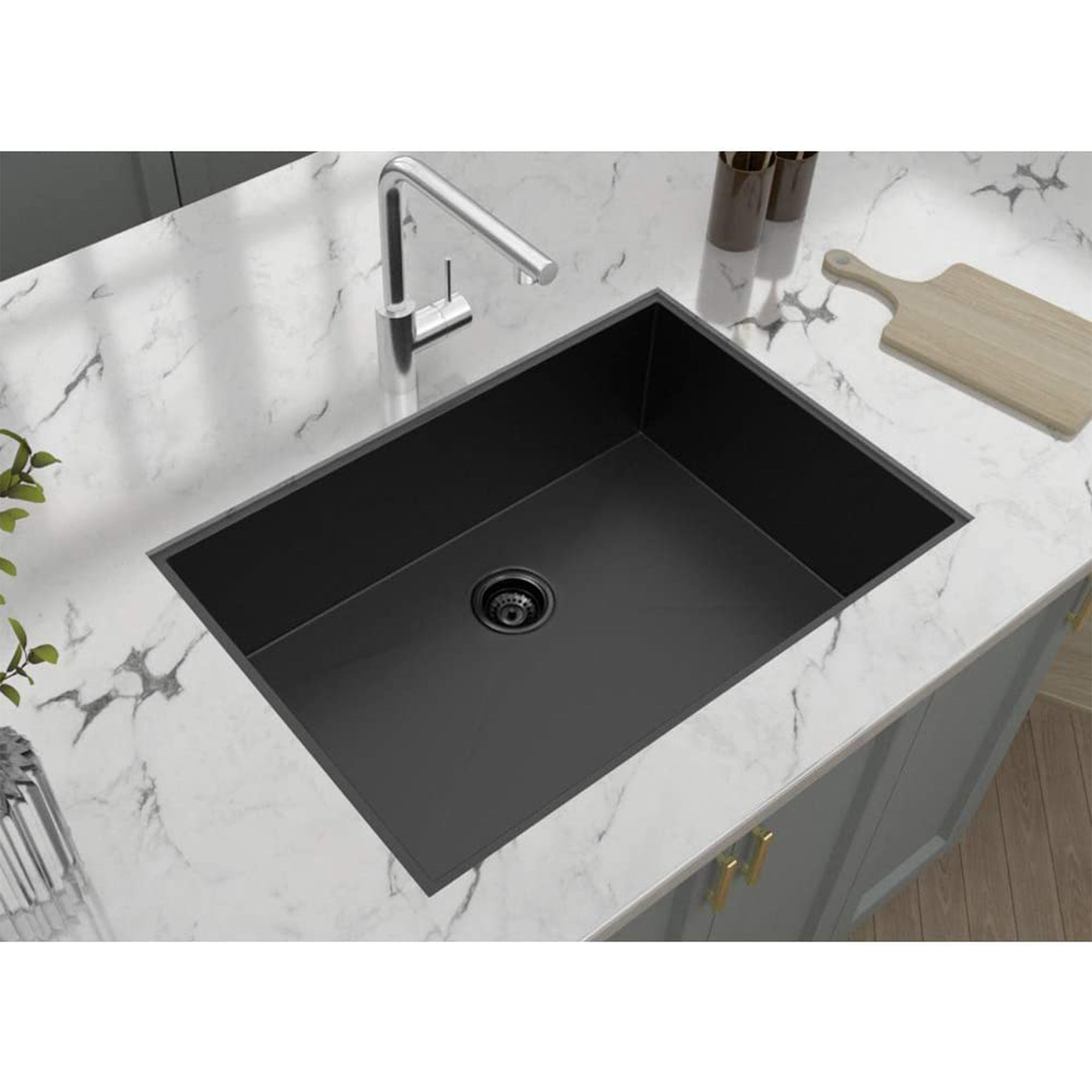 ALWEN 30 16ga. Stainless Steel Single Basin Kitchen Sink, Undermount, Black