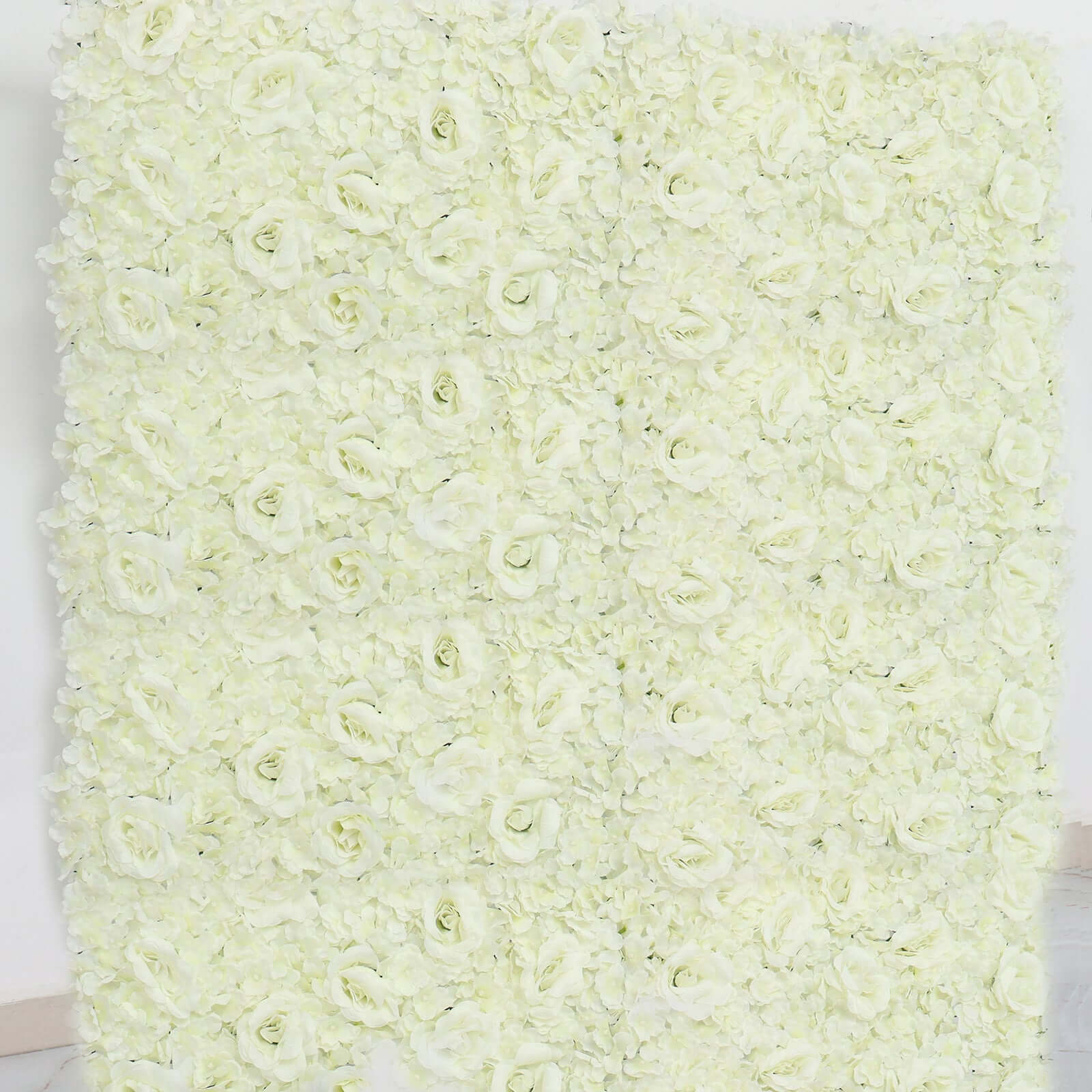 Cream 3D Silk Rose and Hydrangea Flower Wall Mat Backdrop - 4 Artificial Panels 11 Sq ft.