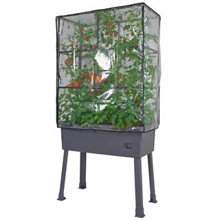 Frame It All Patio Ideas - 15.75 in. x 31.5 in. x 63 in. Self-Watering Raised Garden Bed with Trellis and Greenhouse Cover 300001602