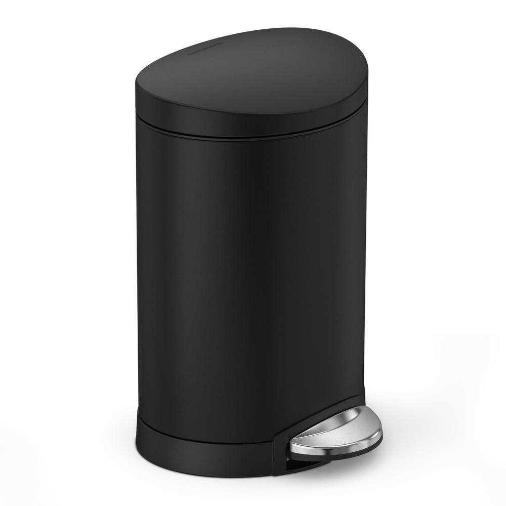 simplehuman 6 l (1.6 Gal.) Fingerprint-Proof Matte Black Steel Semi-Round Step-On Trash Can CW2097